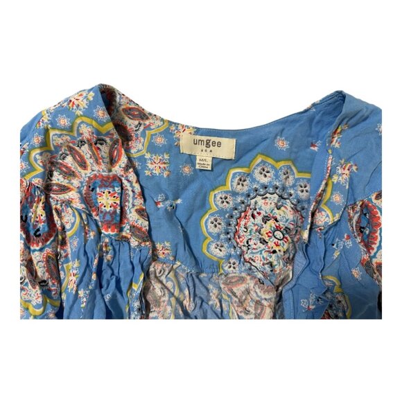 Umgee | Boho Kimono | Blue Multicolor | Fringe Trim | Size M/L - Picture 3 of 3